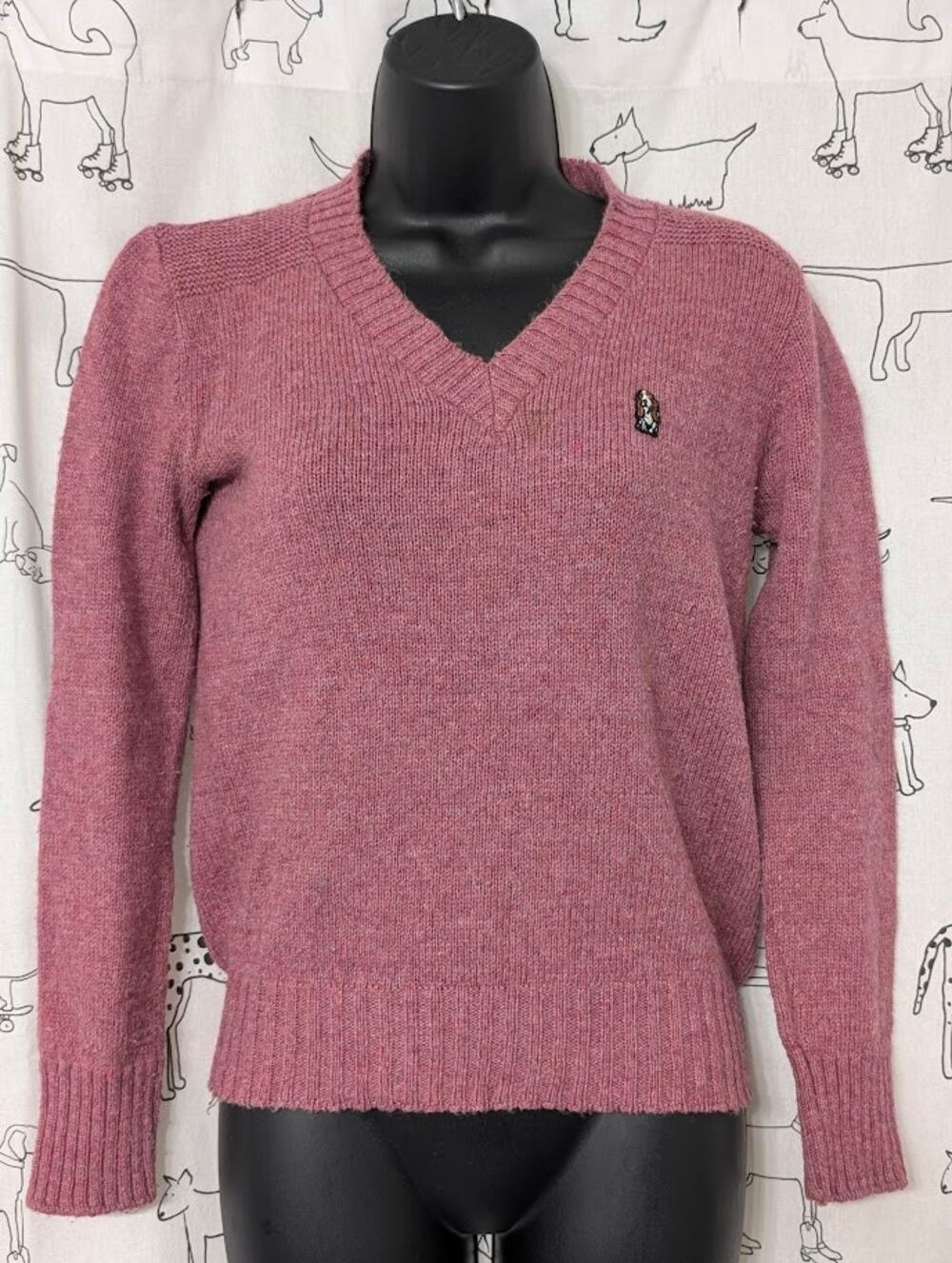 Hush Puppies Vintage Womens Small Knit V-Neck Preppy Sweater Pullover Dusty Rose